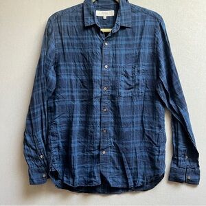 Rosso Urban Research 100% Linen Navy Plaid Button Down Shirt Sz M